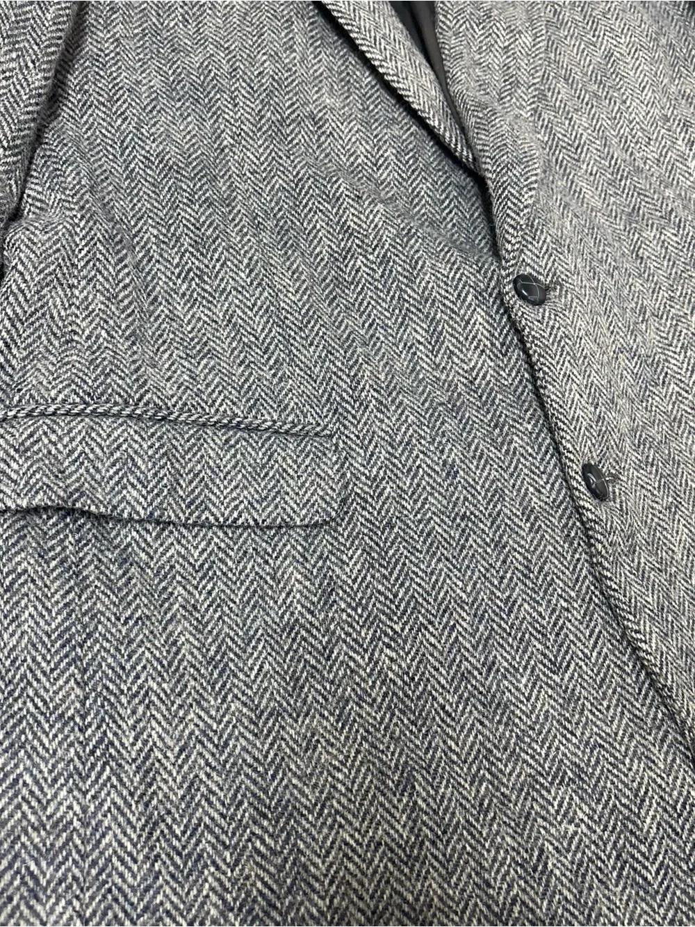Moores Harris Tweed Wool Gray/Navy Herringbone Mens Sport Coat Blazer Size 48x